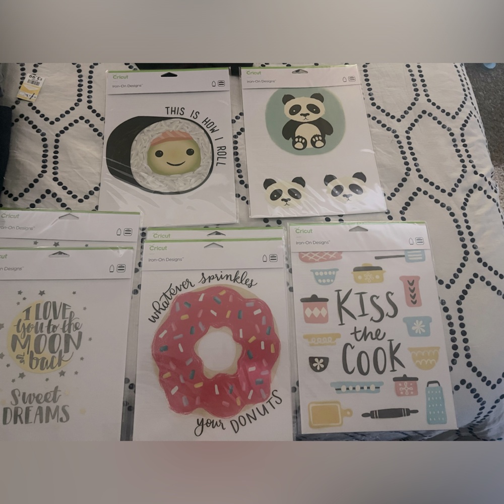 Cricut set of seven iron on kits. Donuts, kitchen, avocado , Roll with It